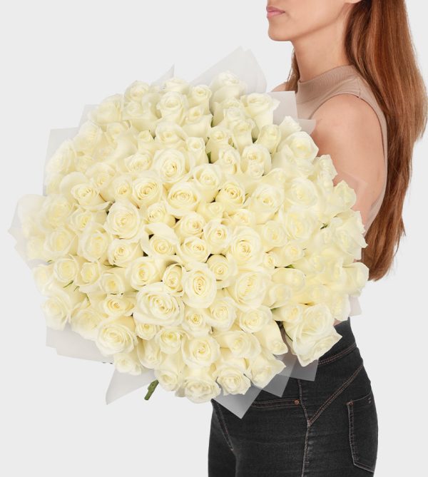 100 White Roses - Wow! Flowers