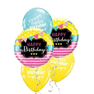 Birthday Pennants & Pink Stripes Foil Balloon Bouquet - Original Balloons