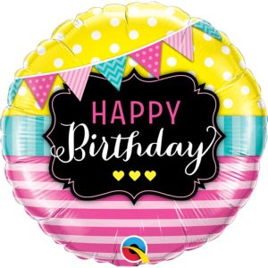 Birthday Pennants & Pink Stripes Foil Balloon - Original Balloons