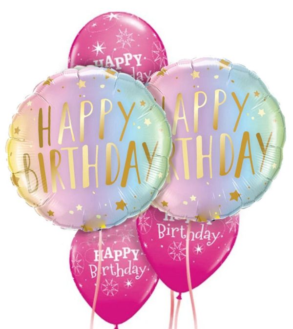 Happy Birthday Pastel Metallic Writing Balloon Package - Original Balloons