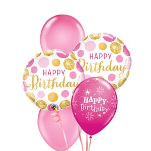 Happy Birthday Pink & Gold Dots Balloon Package - Original Balloons