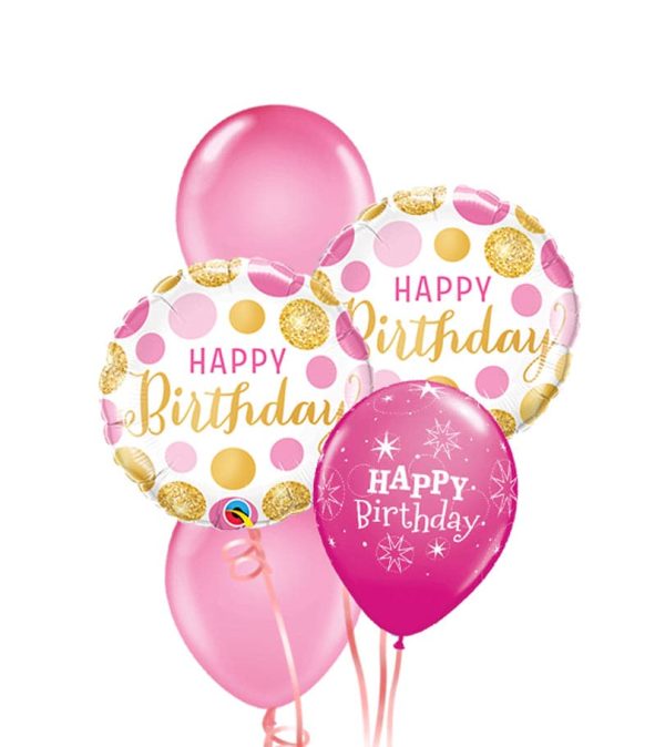 Happy Birthday Pink & Gold Dots Balloon Package - Original Balloons