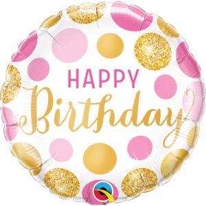 Happy Birthday Pink & Gold Dots Foil Balloon - Original Balloons