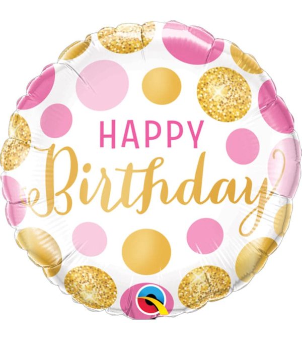 Happy Birthday Pink & Gold Dots Foil Balloon - Original Balloons