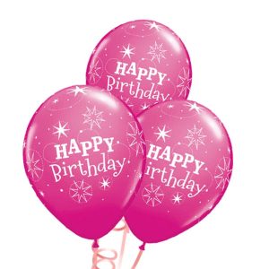 Happy Birthday Rubber Balloon Bunch - Dark Pink - Original Balloons