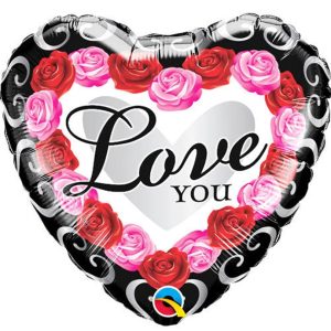 Love You Red Rose Frame Foil Balloon - Original Balloons