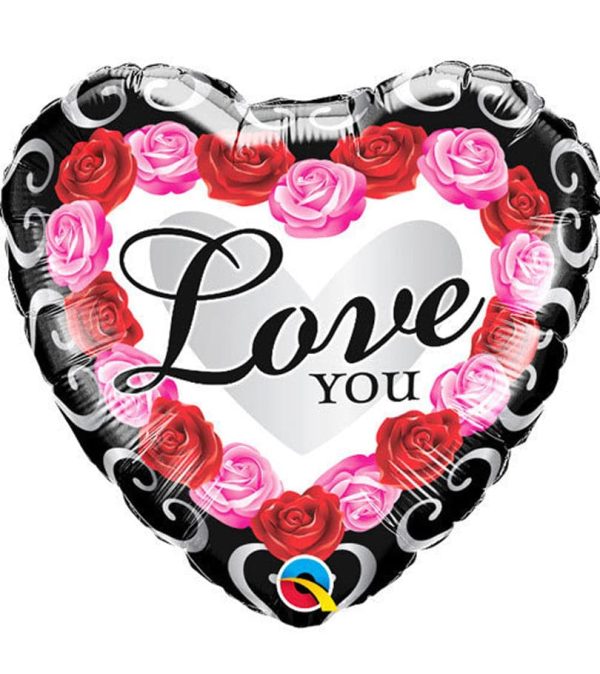 Love You Red Rose Frame Foil Balloon - Original Balloons