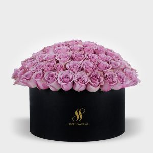 Purple Rose Large Round Box - Black Flowers