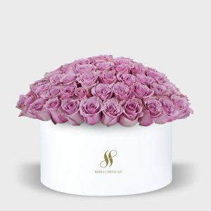 Purple Rose Large Round Box - White Flowers