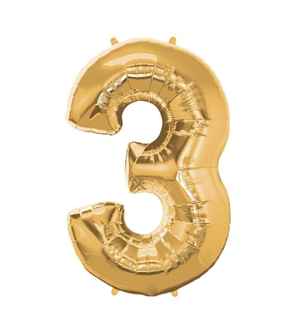 Super Shape Number 3 Gold Foil Balloon - Original Balloons