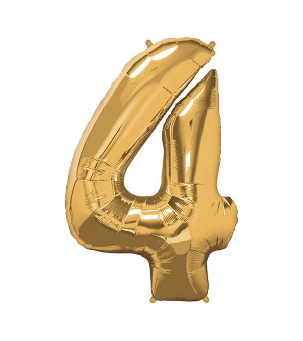 Super Shape Number 4 Gold Foil Balloon - Original Balloons