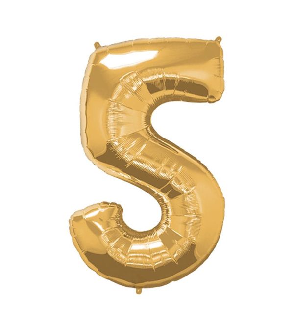 Super Shape Number 5 Gold Foil Balloon - Original Balloons