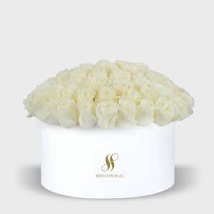 White Rose Large Round Box - White Flowers