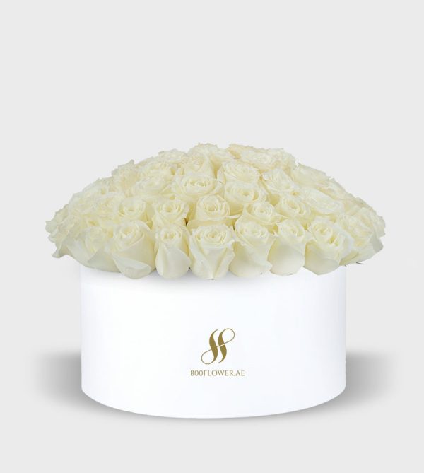 White Rose Large Round Box - White Flowers