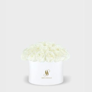 White Rose Medium Round Box - White Flowers